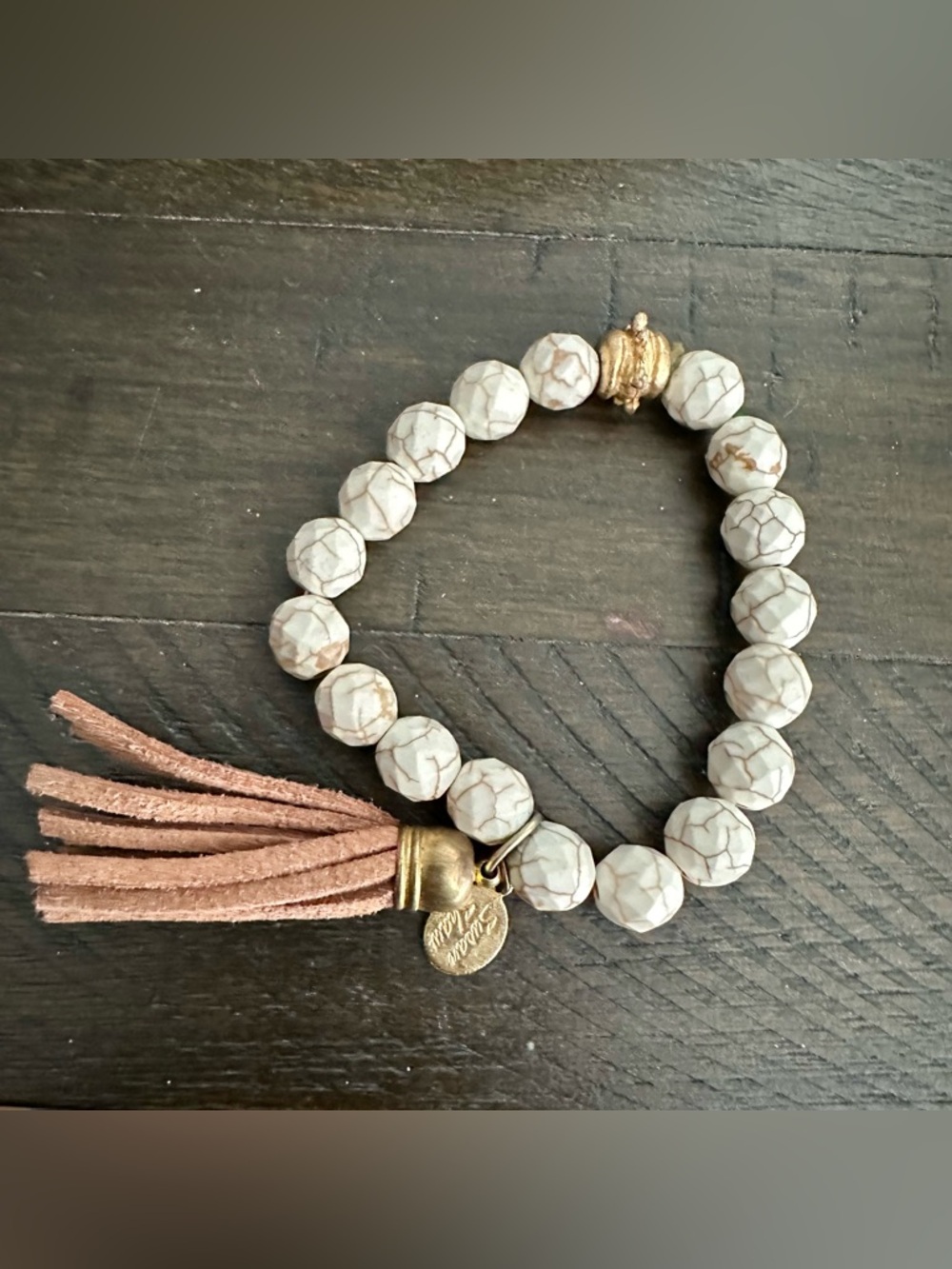 Susan Shaw Bentley White Stone Stretch Bracelet 24K Gold Plated